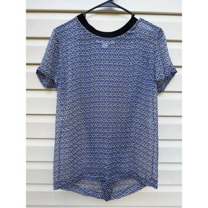 Diane Von Furstenberg Silk Geometric Short Sleeve Top Blue Print Women’s Medium